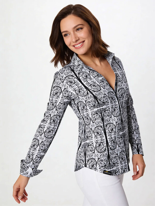 PORTE NOTRE DAME PARIS CONTRAST - Weiße Bluse mit schwarzen Ornamenten - GERMENS