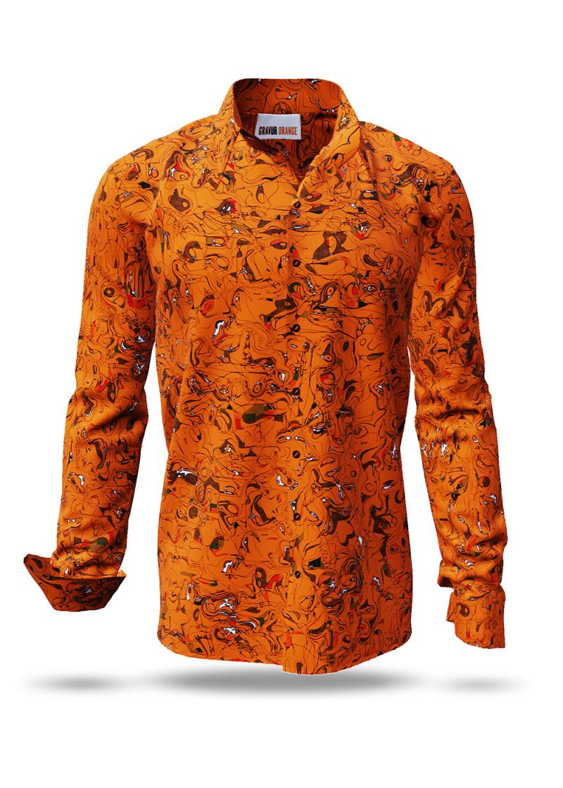 men´s long sleeve casual shirts  GRAVUR ORANGE - GERMENS
