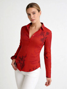 ausgefallene Damenbluse für Damen - EMBER RED - 100...