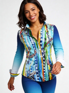 ausgefallene Damenbluse für Damen - COLUMBU - 100 % Baumwolle - GERMENS artfashion - Größen XS bis 3XL
