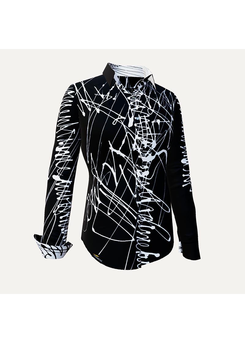 DENADA BLACK - Schwarze Bluse mit weien Strichen - GERMENS