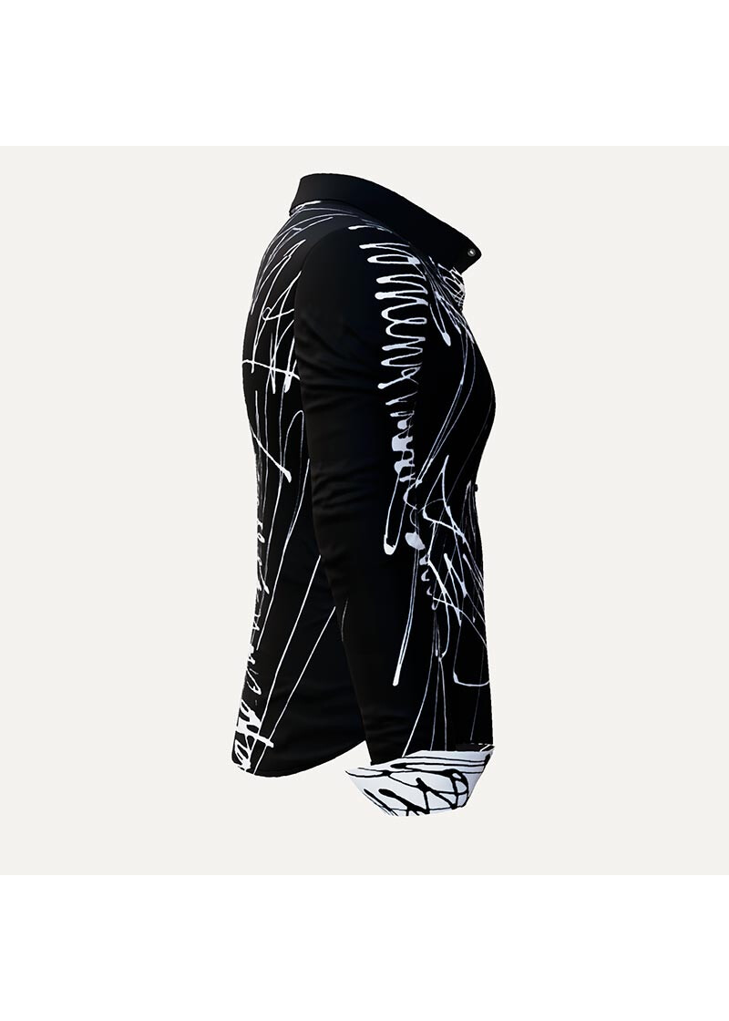 DENADA BLACK - Schwarze Bluse mit weien Strichen - GERMENS