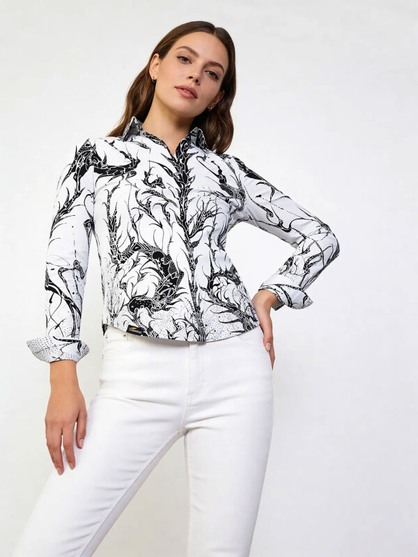 DORNRÖSCHEN WHITE - Weiße Bluse mit schwarzer Zeichnung - GERMENS
