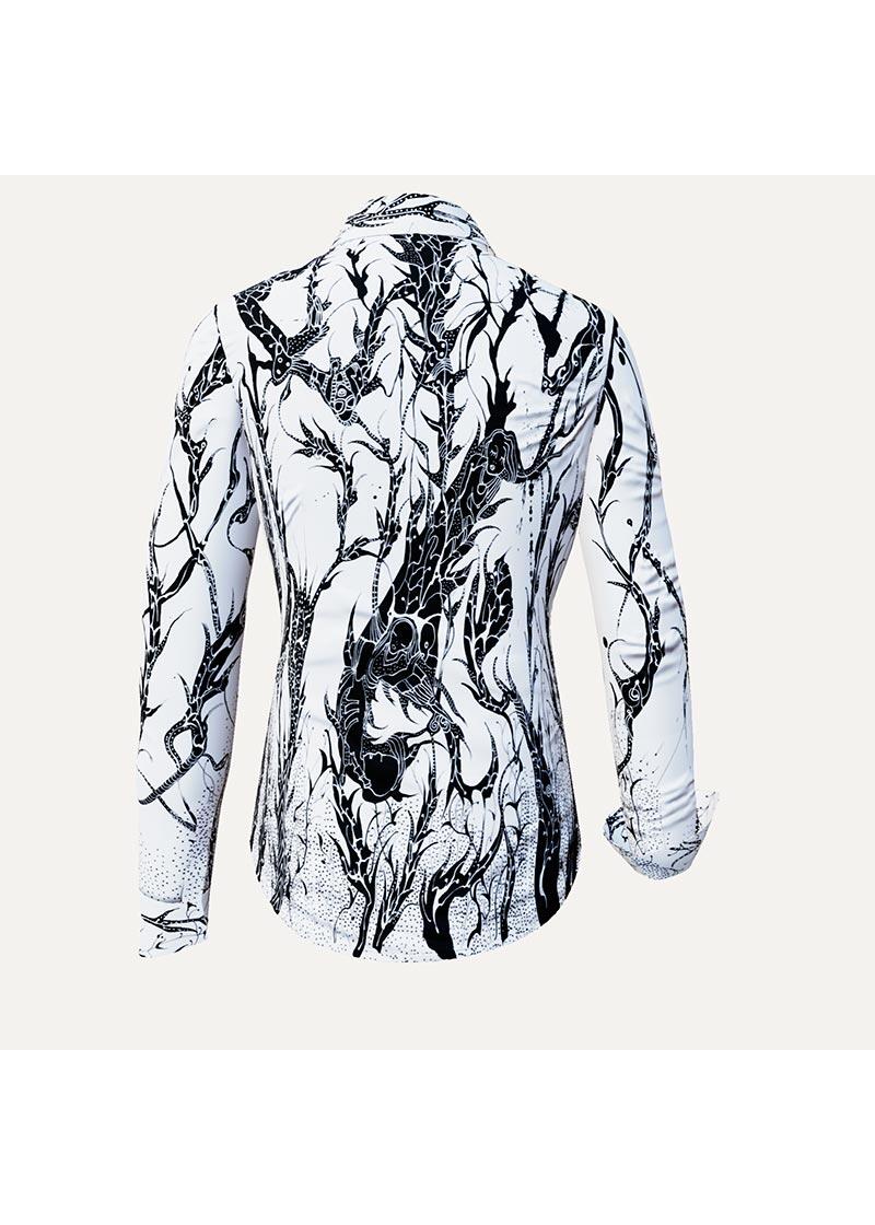 DORNRÖSCHEN WHITE - Weiße Bluse mit schwarzer Zeichnung -...