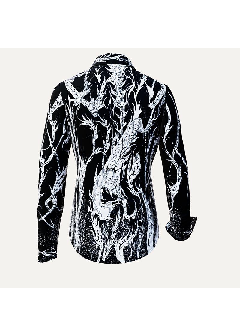 DORNRÖSCHEN BLACK - Schwarze Bluse mit weißer Zeichnung -...