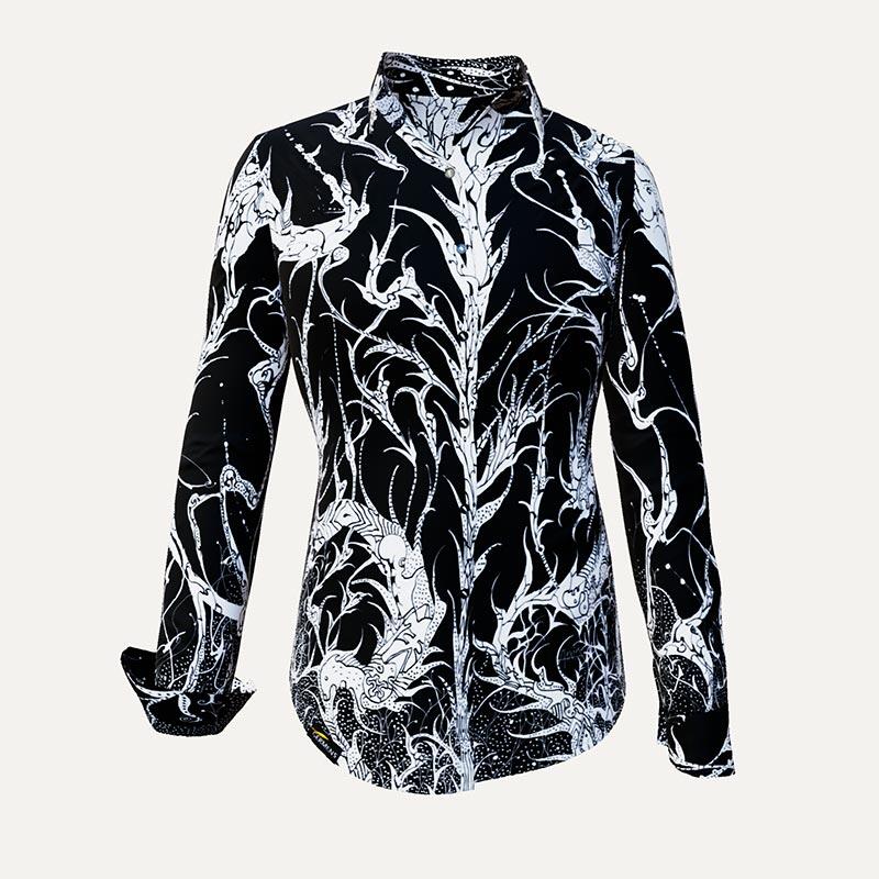 ausgefallene Damenbluse für Damen - DORNRÖSCHEN TINTE - 100 % Baumwolle - GERMENS artfashion - Größen XS bis 3XL