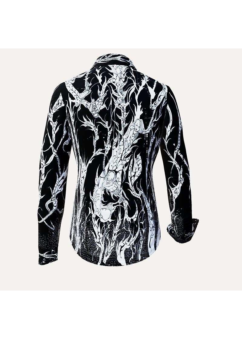 DORNRSCHEN BLACK - Schwarze Bluse mit weier Zeichnung - GERMENS
