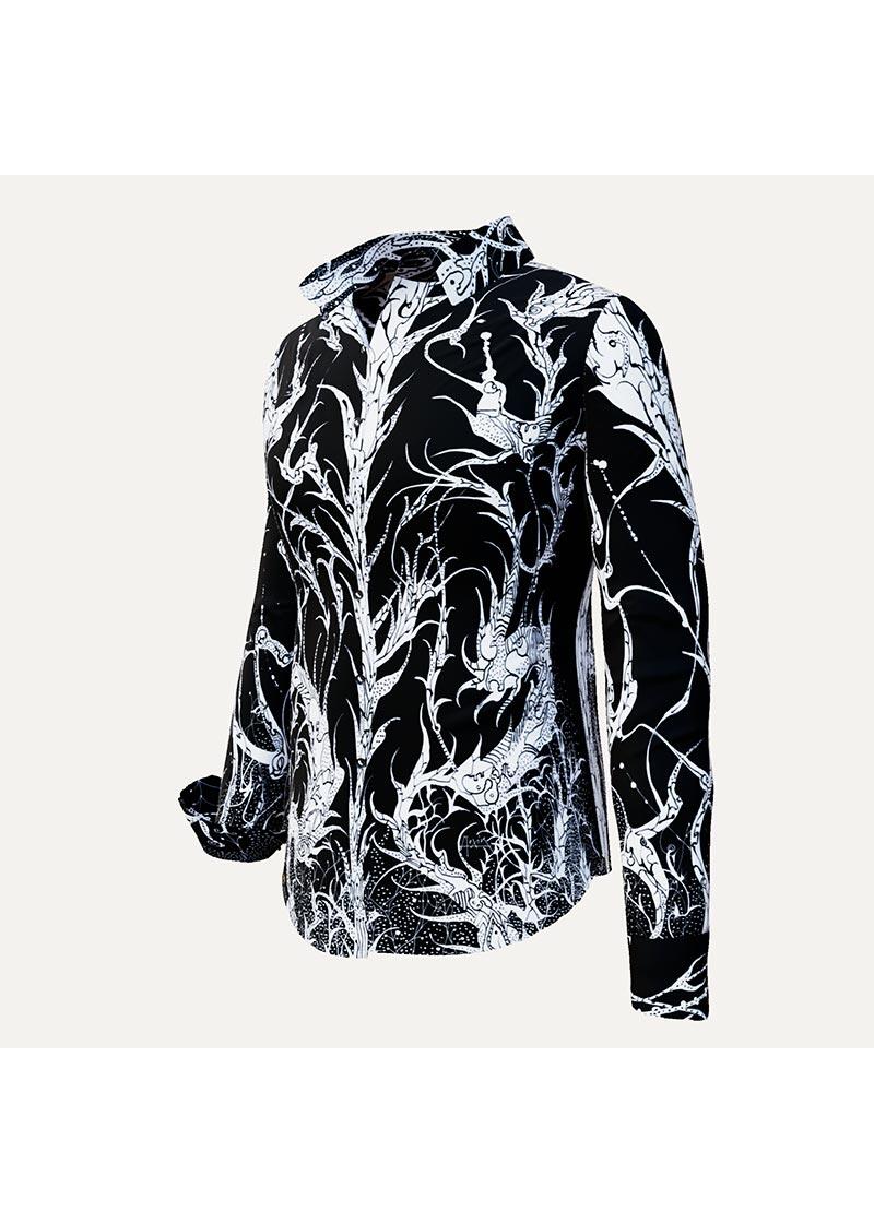 DORNRSCHEN BLACK - Schwarze Bluse mit weier Zeichnung - GERMENS