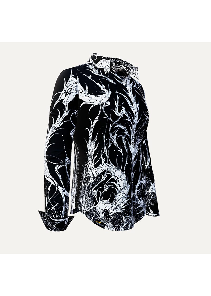 DORNRSCHEN BLACK - Schwarze Bluse mit weier Zeichnung - GERMENS