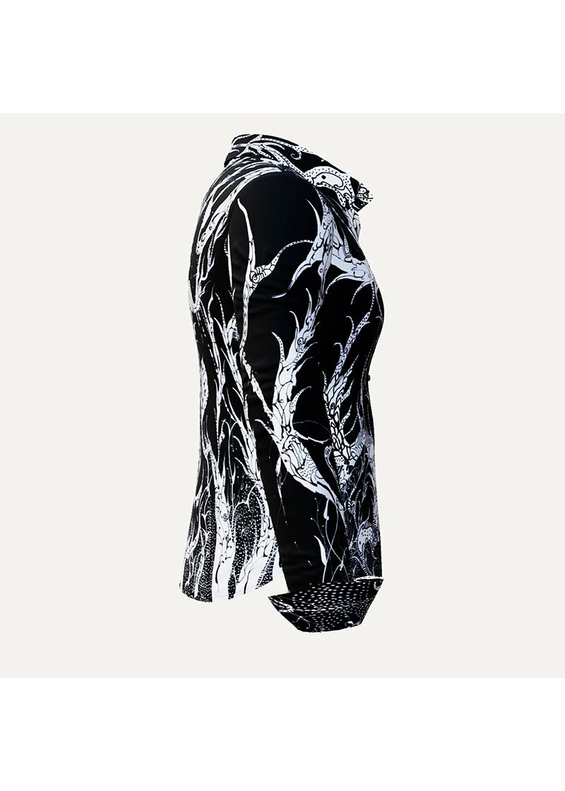 DORNRSCHEN BLACK - Schwarze Bluse mit weier Zeichnung - GERMENS