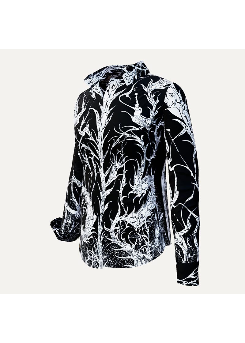 DORNRSCHEN BLACK - Schwarze Bluse mit weier Zeichnung - GERMENS