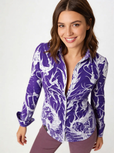 ausgefallene Damenbluse für Damen - DORNRÖSCHEN VIOLET - 100 % Baumwolle - GERMENS artfashion - Größen XS bis 3XL