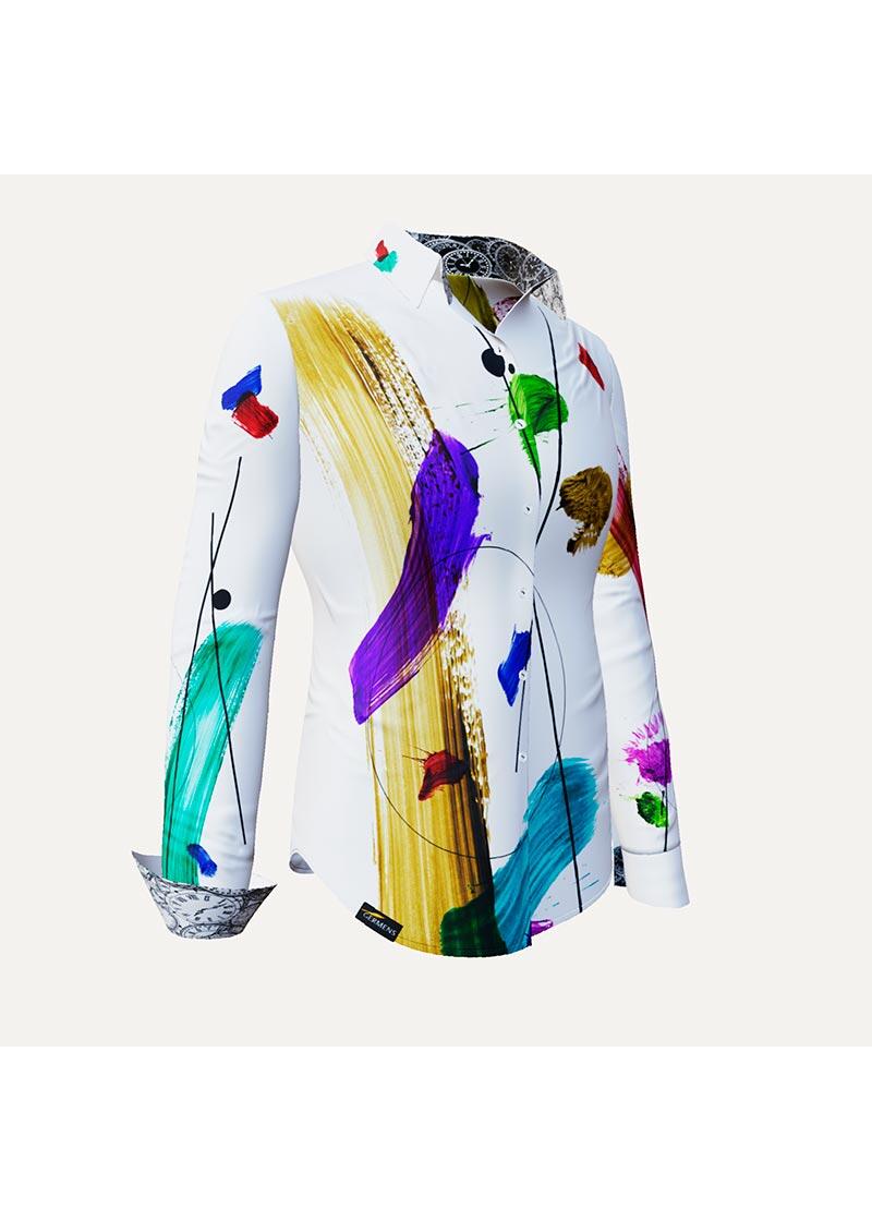 ZEITVERGESSEN - Weie Bluse mit bunten Pinselstrichen - GERMENS