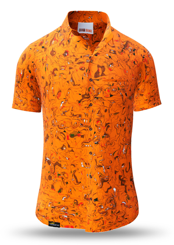 Summer shirt for men GRAVUR ORANGE - 100% cotton - 10 sizes from XS to 6XL - exceptional design - finest workmanship - fabrics made in Germany - limited edition and exclusive