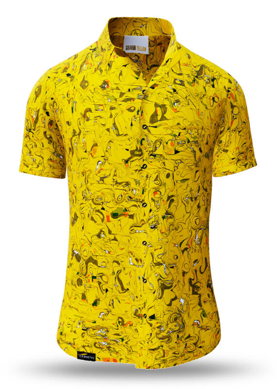 Summer shirt for men GRAVUR YELLOW - 100% cotton - 10 sizes from XS to 6XL - exceptional design - finest workmanship - fabrics made in Germany - limited edition and exclusive