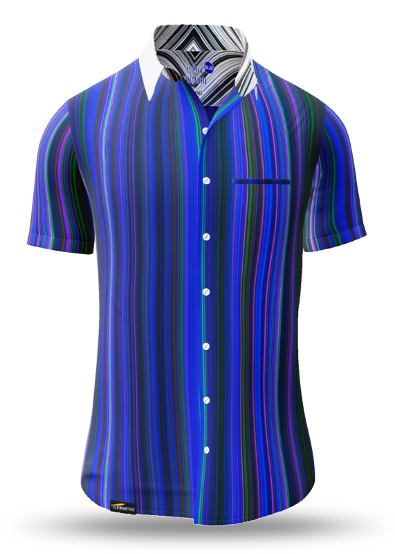 Sommerhemd Herren ALPHA CENTAURI BLUE - 100 % Baumwolle - 10 Größen von XS - 6XL - außergewöhnliches Design - feinste Verarbeitung - Stoffe Made in Germany - limitiert und exklusiv