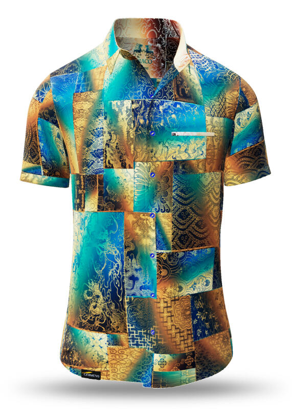 Summer shirt for men DRACO TUERKIS - 100% cotton - 10 sizes from XS to 6XL - exceptional design - finest workmanship - fabrics made in Germany - limited edition and exclusive