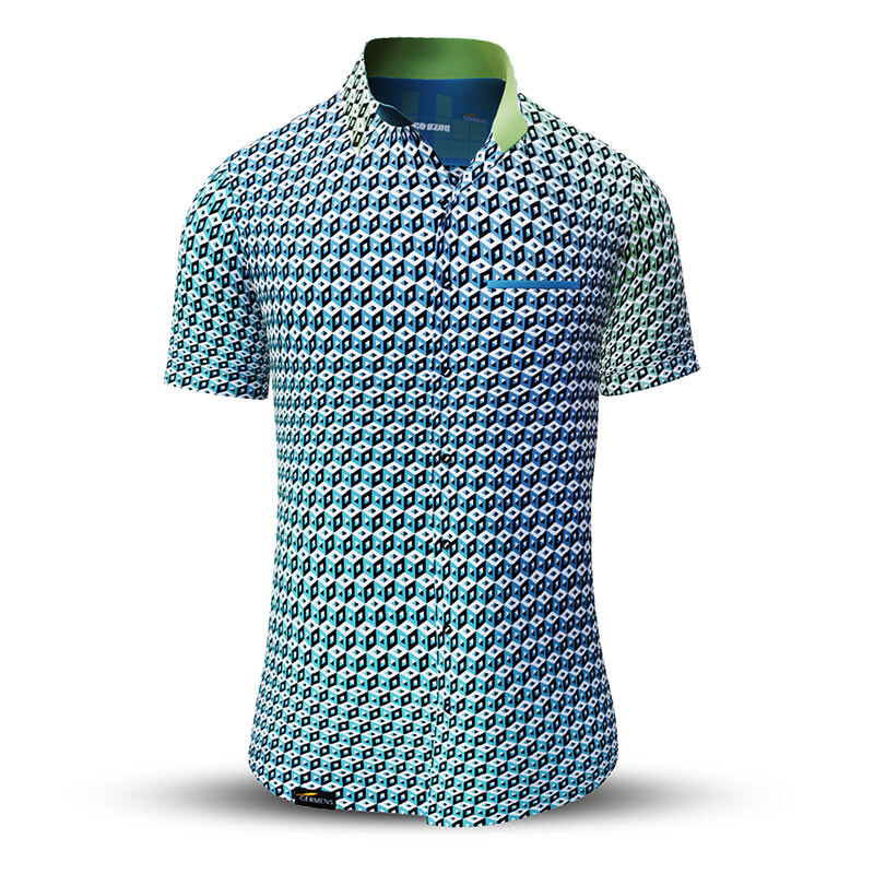 Summer shirt for men CUBO AZUR - 100% cotton - 10 sizes from XS to 6XL - exceptional design - finest workmanship - fabrics made in Germany - limited edition and exclusive