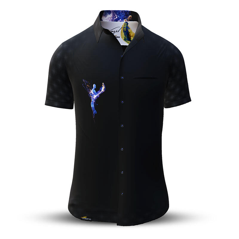 WELTENENGEL - Black short sleeve shirt with blue angels -...