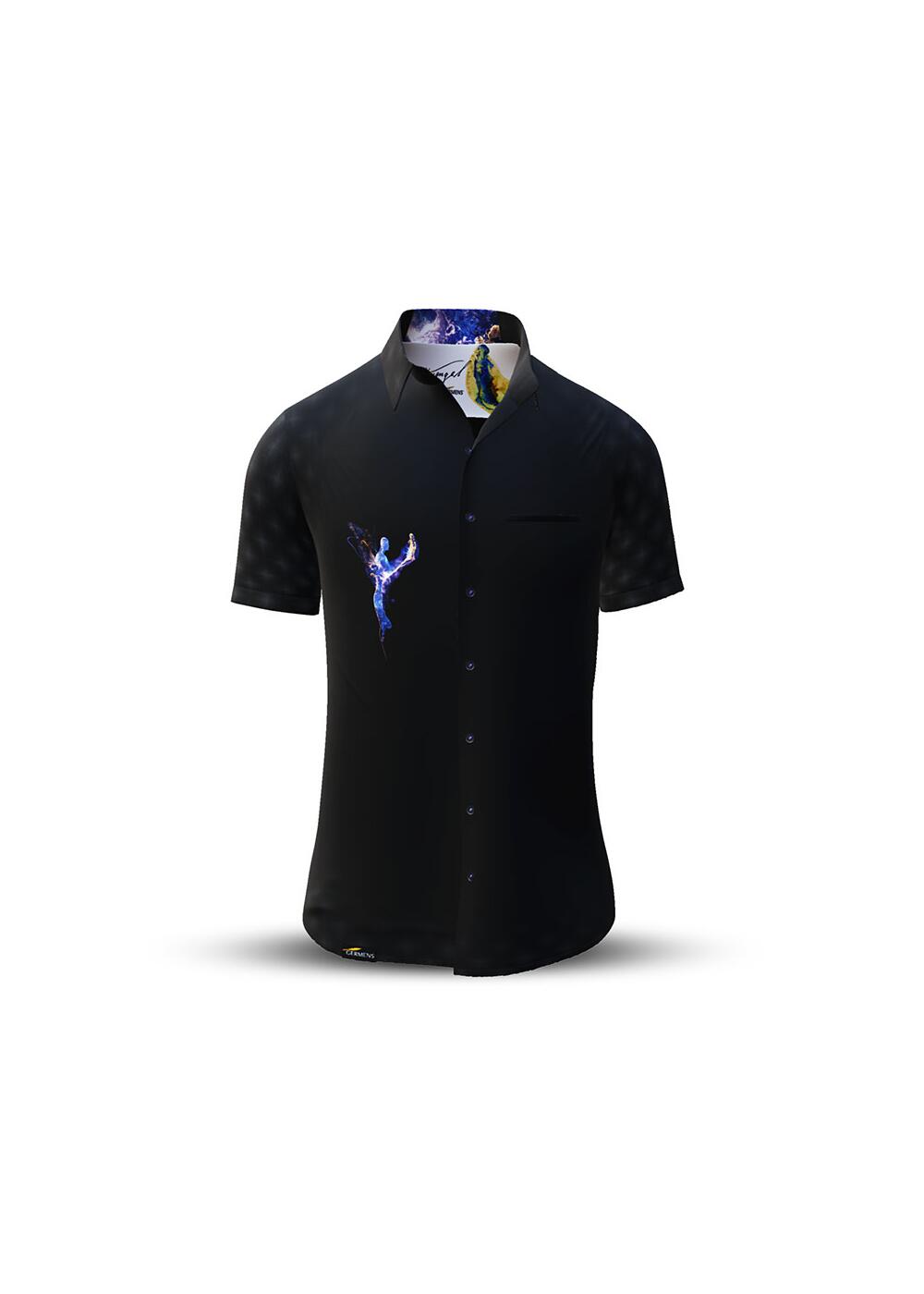 WELTENENGEL - Black short sleeve shirt with blue angels -...