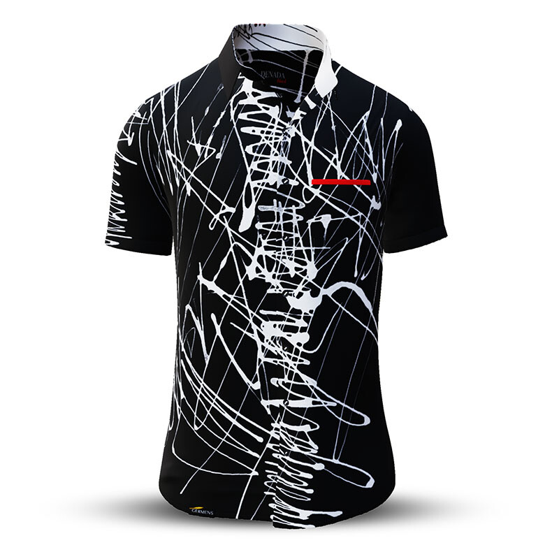 Summer shirt for men DENADA BLACK - 100% cotton - 10 sizes from XS to 6XL - exceptional design - finest workmanship - fabrics made in Germany - limited edition and exclusive