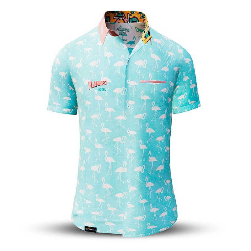 Summer shirt for men FLAMINGO HOTEL 2 - 100% cotton - 10 sizes from XS to 6XL - exceptional design - finest workmanship - fabrics made in Germany - limited edition and exclusive