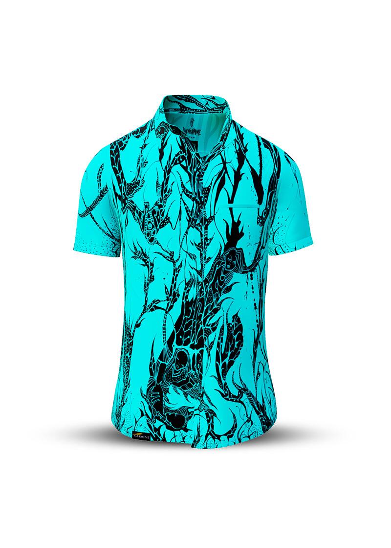 Button up shirt for summer DORNENPRINZ CYAN - GERMENS