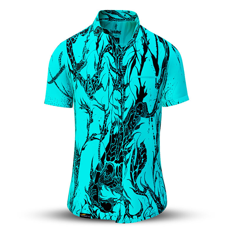 Sommerhemd Herren DORNENPRINZ CYAN - 100 % Baumwolle - 10 Größen von XS - 6XL - außergewöhnliches Design - feinste Verarbeitung - Stoffe Made in Germany - limitiert und exklusiv