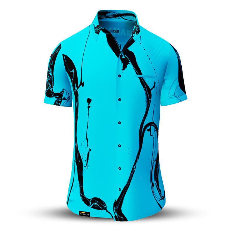 Sommerhemd Herren LEBENSADER AQUAMARIN - 100 % Baumwolle - 10 Größen von XS - 6XL - außergewöhnliches Design - feinste Verarbeitung - Stoffe Made in Germany - limitiert und exklusiv